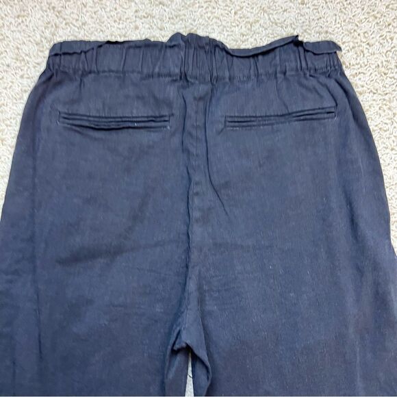 THEORY Slim Straight Linen Blend Pants Paper Bag Waist High Rise Black Size 00 - Picture 5 of 9